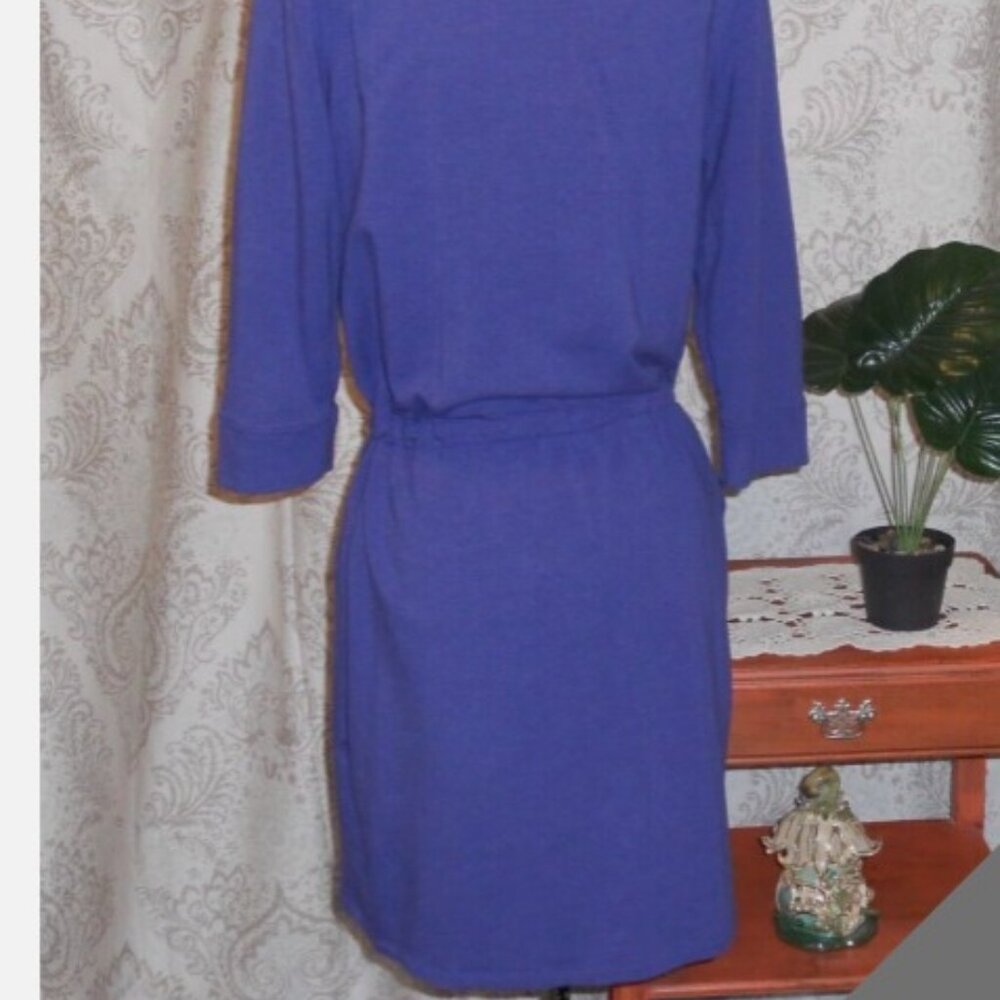 Zenergy Chico's 1 Periwinkle Purple 3/4 Sleeve Dress Drawstring Waist - Picture 3 of 8